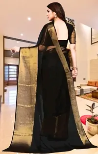 Stylish Chiffon Black Woven Design Saree With Blouse Piece-thumb1