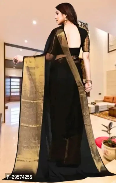 Stylish Chiffon Black Woven Design Saree With Blouse Piece-thumb2