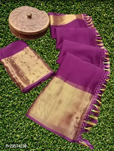 Stylish Chiffon Purple Woven Design Saree With Blouse Piece-thumb0