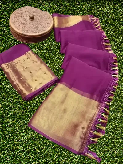 Stylish Chiffon Woven Design Saree With Blouse Piece