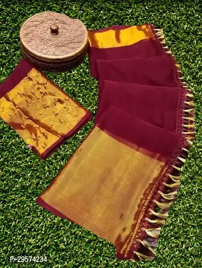 Stylish Chiffon Maroon Woven Design Saree With Blouse Piece-thumb0