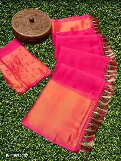 Stylish Chiffon Pink Woven Design Saree With Blouse Piece-thumb0