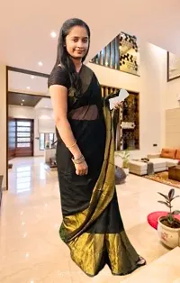 Stylish Chiffon Black Woven Design Saree With Blouse Piece-thumb2