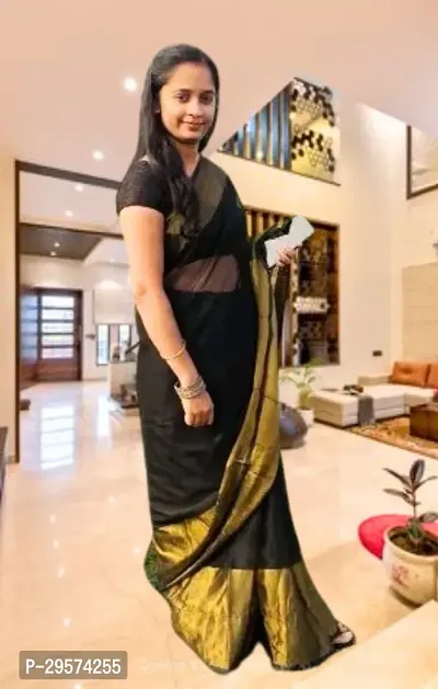 Stylish Chiffon Black Woven Design Saree With Blouse Piece-thumb3