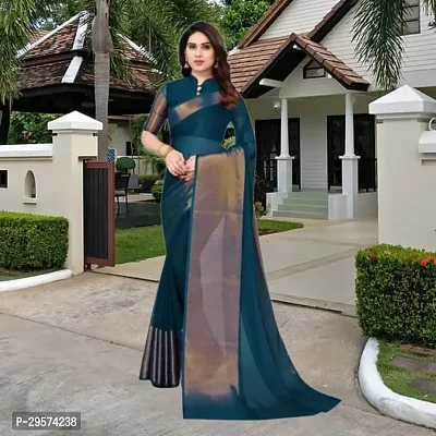 Stylish Chiffon Teal Woven Design Saree With Blouse Piece-thumb0