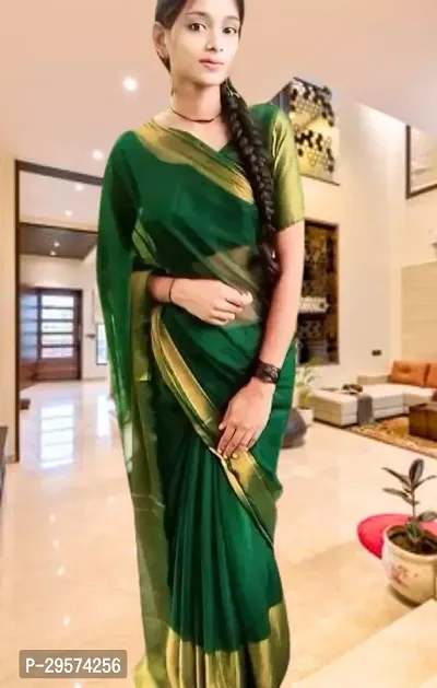 Stylish Chiffon Green Woven Design Saree With Blouse Piece