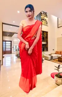 Stylish Chiffon Red Woven Design Saree With Blouse Piece-thumb1