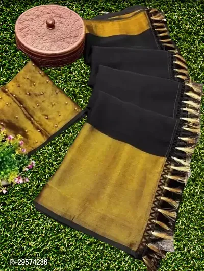 Stylish Chiffon Black Woven Design Saree With Blouse Piece-thumb0