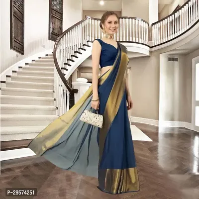 Stylish Chiffon Blue Woven Design Saree With Blouse Piece