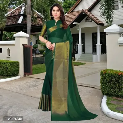 Stylish Chiffon Green Woven Design Saree With Blouse Piece-thumb0