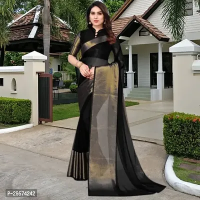 Stylish Chiffon Black Woven Design Saree With Blouse Piece-thumb0