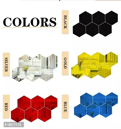 11 Hexagon Mirror Wall Stickers For Wall Size (10.5x12.1)Cm Acrylic Mirror For Wall Stickers for Bedroom  Bathroom  Kitchen  Living Room Decoration Items (Pack of 11) Red-thumb4