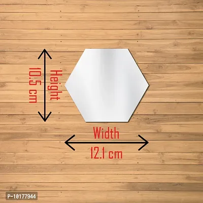 7 Hexagon Mirror Wall Stickers For Wall Size 10.5x12.1Cm Acrylic Mirror For Wall Stickers for Bedroom  Bathroom  Kitchen  Living Room Decoration Items Pack of -7 Silver