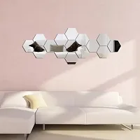 15 Hexagon Mirror Wall Stickers For Wall Size 10.5x12.1Cm Acrylic Mirror For Wall Stickers for Bedroom  Bathroom  Kitchen  Living Room Decoration Items Pack of -15 Silver-thumb2