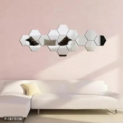 15 Hexagon Mirror Wall Stickers For Wall Size 10.5x12.1Cm Acrylic Mirror For Wall Stickers for Bedroom  Bathroom  Kitchen  Living Room Decoration Items Pack of -15 Silver-thumb3