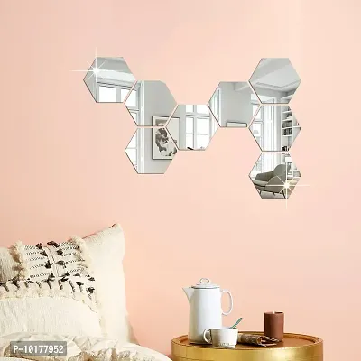 8 Hexagon Mirror Wall Stickers For Wall Size 10.5x12.1Cm Acrylic Mirror For Wall Stickers for Bedroom  Bathroom  Kitchen  Living Room Decoration Items Pack of -8 Silver-thumb3