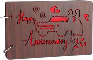 Classic Wooden Scrapbook Photo Albums (HappyAnniversary) Large Size (22x16)Cm| Scrap Books for Memories | 40 Black Papers-thumb3