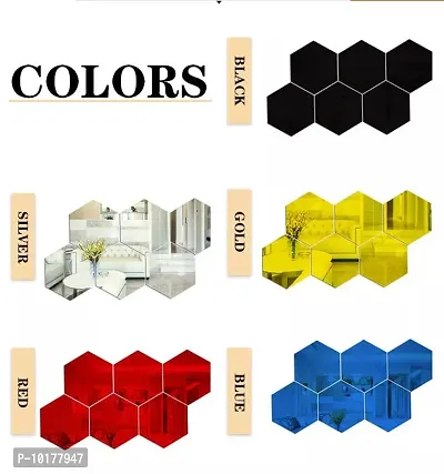 8 Hexagon Mirror Wall Stickers For Wall Size 10.5x12.1Cm Acrylic Mirror For Wall Stickers for Bedroom  Bathroom  Kitchen  Living Room Decoration Items Pack of -8 Blue-thumb4