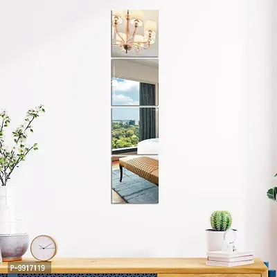 4Big Square Mirror Wall Stickers For Wall Size (15x15)Cm Acrylic Mirror For Wall Stickers for Bedroom  Bathroom  Kitchen  Living Room Decoration Items (Pack of 4) Silver-thumb0