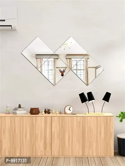 4Big Square Mirror Wall Stickers For Wall Size (15x15)Cm Acrylic Mirror For Wall Stickers for Bedroom  Bathroom  Kitchen  Living Room Decoration Items (Pack of 4) Silver