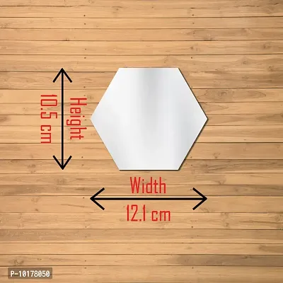 15 Hexagon Mirror Wall Stickers For Wall Size 10.5x12.1Cm Acrylic Mirror For Wall Stickers for Bedroom  Bathroom  Kitchen  Living Room Decoration Items Pack of -15 Silver