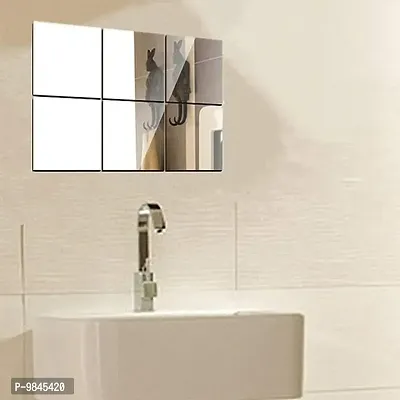 6Big Square Mirror Wall Stickers For Wall Size  15x15 Cm Acrylic Mirror For Wall Stickers for Bedroom  Bathroom  Kitchen  Living Room Decoration Items  Pack of  6  Silver-thumb0
