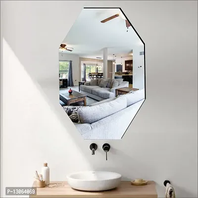 Classic Self Adhesive Wall Mirror Stickers Big Size (30x20) Cm Frameless Mirror for Wall Stickers (OctagonMirror)