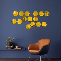 15 Hexagon Mirror Wall Stickers For Wall Size 10.5x12.1Cm Acrylic Mirror For Wall Stickers for Bedroom  Bathroom  Kitchen  Living Room Decoration Items Pack of -15 Gold-thumb2