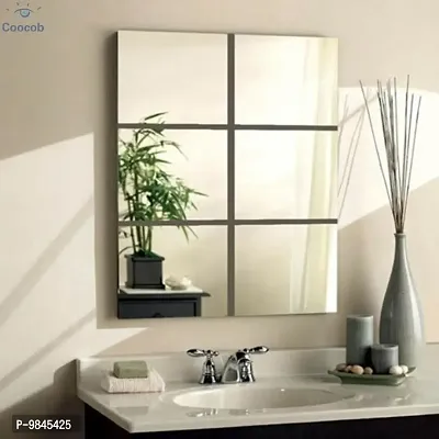 6Big Square Mirror Wall Stickers For Wall Size  15x15 Cm Acrylic Mirror For Wall Stickers for Bedroom  Bathroom  Kitchen  Living Room Decoration Items  Pack of  6  Silver-thumb0