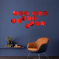 15 Hexagon Mirror Wall Stickers For Wall Size 10.5x12.1Cm Acrylic Mirror For Wall Stickers for Bedroom  Bathroom  Kitchen  Living Room Decoration Items Pack of -15 Red-thumb2
