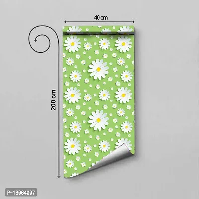 Classic Self Adhesive Wall Stickers For Kitchen Big Size (200x40)Cm  (GreenandWhiteFlower) Wallpaper for Walls Of Kitchen | Bedroom | Living Room Pack Of - 1-thumb2
