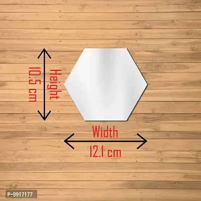 11 Hexagon Mirror Wall Stickers For Wall Size (10.5x12.1)Cm Acrylic Mirror For Wall Stickers for Bedroom  Bathroom  Kitchen  Living Room Decoration Items (Pack of 11) Silver-thumb2