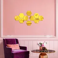 10 Hexagon Mirror Wall Stickers For Wall Size 10.5x12.1Cm Acrylic Mirror For Wall Stickers for Bedroom  Bathroom  Kitchen  Living Room Decoration Items Pack of -10 Gold-thumb2