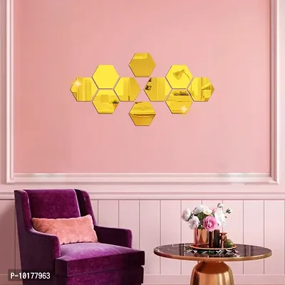 10 Hexagon Mirror Wall Stickers For Wall Size 10.5x12.1Cm Acrylic Mirror For Wall Stickers for Bedroom  Bathroom  Kitchen  Living Room Decoration Items Pack of -10 Gold-thumb3