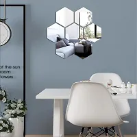 7 Hexagon Mirror Wall Stickers For Wall Size 10.5x12.1Cm Acrylic Mirror For Wall Stickers for Bedroom  Bathroom  Kitchen  Living Room Decoration Items Pack of -7 Silver-thumb2