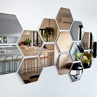 15 Hexagon Mirror Wall Stickers For Wall Size 10.5x12.1Cm Acrylic Mirror For Wall Stickers for Bedroom  Bathroom  Kitchen  Living Room Decoration Items Pack of -15 Silver-thumb2