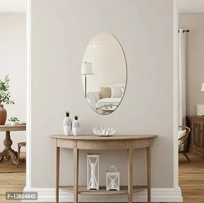 Classic Self Adhesive Wall Mirror Stickers Big Size (30x20) Cm Frameless Mirror for Wall Stickers (OvalMirror)-thumb0