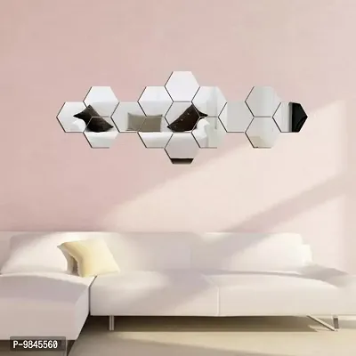 15 Hexagon Mirror Wall Stickers For Wall Size  10.5x12.1 Cm Acrylic Mirror For Wall Stickers for Bedroom  Bathroom  Kitchen  Living Room Decoration Items  Pack of  15  Silver-thumb0