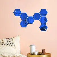 8 Hexagon Mirror Wall Stickers For Wall Size 10.5x12.1Cm Acrylic Mirror For Wall Stickers for Bedroom  Bathroom  Kitchen  Living Room Decoration Items Pack of -8 Blue-thumb2