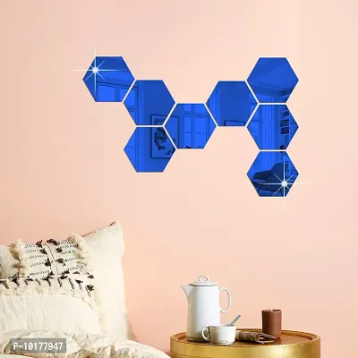 8 Hexagon Mirror Wall Stickers For Wall Size 10.5x12.1Cm Acrylic Mirror For Wall Stickers for Bedroom  Bathroom  Kitchen  Living Room Decoration Items Pack of -8 Blue-thumb3