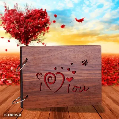 Classic Wooden Scrapbook Photo Albums (ILoveYou) Large Size (22x16)Cm| Scrap Books for Memories | 40 Black Papers-thumb3