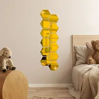 12 Hexagon Mirror Wall Stickers For Wall Size 10.5x12.1Cm Acrylic Mirror For Wall Stickers for Bedroom  Bathroom  Kitchen  Living Room Decoration Items Pack of -12 Gold-thumb2