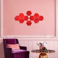 10 Hexagon Mirror Wall Stickers For Wall Size 10.5x12.1Cm Acrylic Mirror For Wall Stickers for Bedroom  Bathroom  Kitchen  Living Room Decoration Items Pack of -10 Red-thumb2