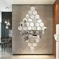 36 Hexagon Mirror Wall Stickers For Wall Size 10.5x12.1Cm Acrylic Mirror For Wall Stickers for Bedroom  Bathroom  Kitchen  Living Room Decoration Items Pack of -36 Silver-thumb2