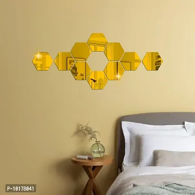 10 Hexagon Mirror Wall Stickers For Wall Size 10.5x12.1Cm Acrylic Mirror For Wall Stickers for Bedroom  Bathroom  Kitchen  Living Room Decoration Items Pack of -10 Gold-thumb3