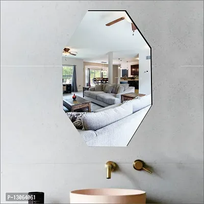 Classic Self Adhesive Wall Mirror Stickers Big Size (30x20) Cm Frameless Mirror for Wall Stickers (B-OctagonMirror)