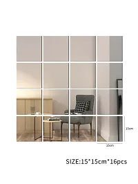 16Big Square Mirror Wall Stickers For Wall Size 15x15Cm Acrylic Mirror For Wall Stickers for Bedroom  Bathroom  Kitchen  Living Room Decoration Items Pack of -16 Silver-thumb2