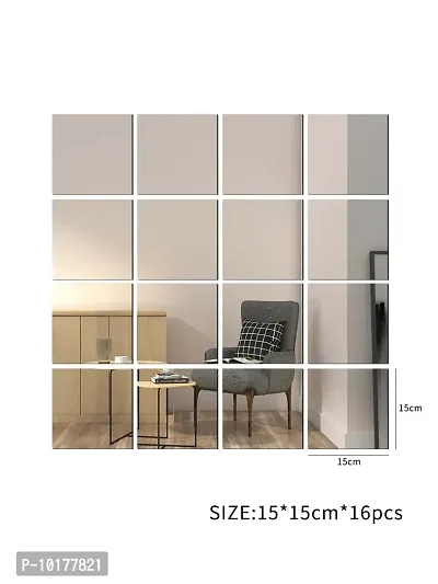 16Big Square Mirror Wall Stickers For Wall Size 15x15Cm Acrylic Mirror For Wall Stickers for Bedroom  Bathroom  Kitchen  Living Room Decoration Items Pack of -16 Silver-thumb3