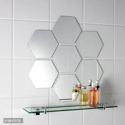 7 Hexagon Mirror Wall Stickers For Wall Size (10.5x12.1)Cm Acrylic Mirror For Wall Stickers for Bedroom  Bathroom  Kitchen  Living Room Decoration Items (Pack of 7) Silver-thumb0