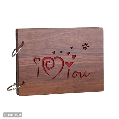 Classic Wooden Scrapbook Photo Albums (ILoveYou) Large Size (22x16)Cm| Scrap Books for Memories | 40 Black Papers-thumb0